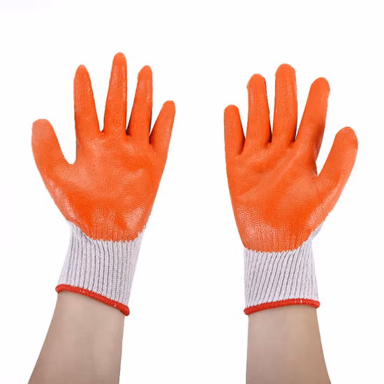 Orange Latex-Gummi-Handfläche, glatt beschichtet, mit natürlichem, weißem Baumwollfutter, Arbeitsschutzhandschuhe